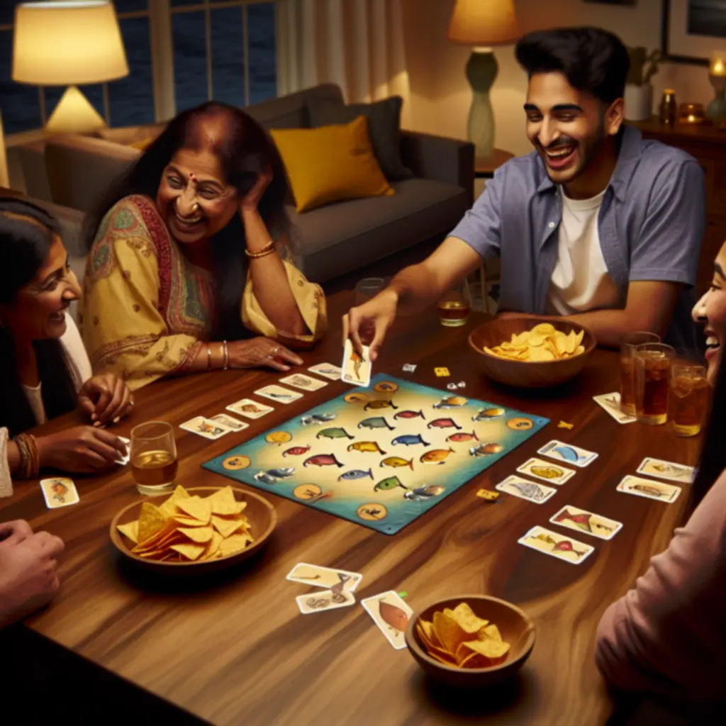 Dzieci grające w planszową grę o łowieniu ryb