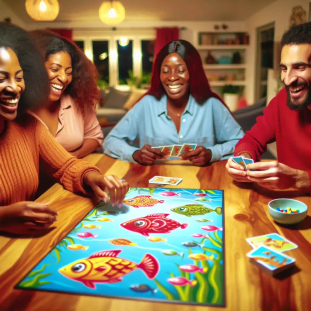 Wieczór gier z planszową grą o tematyce wędkarskiej